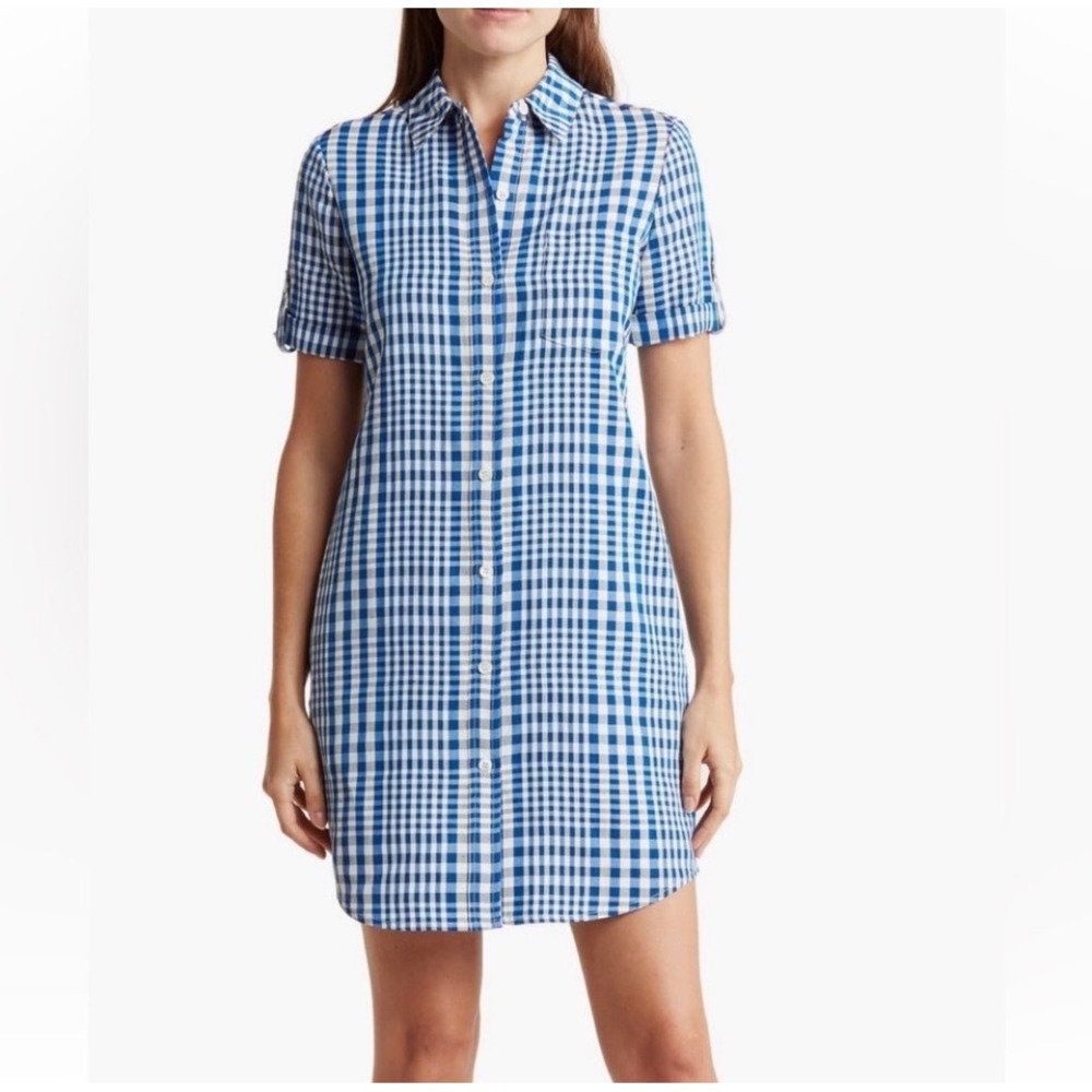 New! Theory Mayvine Dillon Plaid shirtdress Blue Sz
2 $455